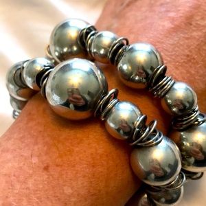 Set of Two identical bracelets, silver bead